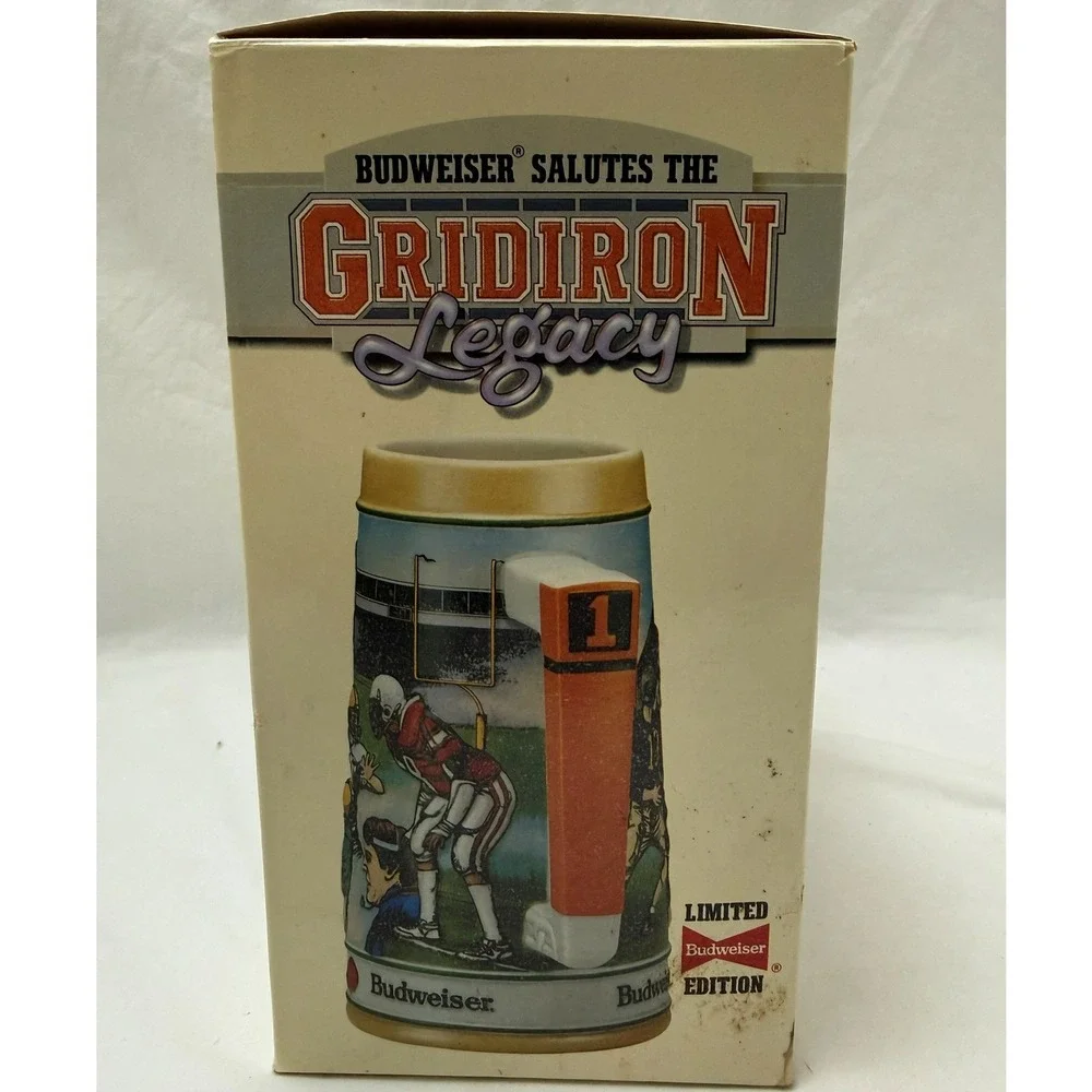 Vintage 1990 Budweiser Stein Gridiron Legacy Sports Series With‎ Box & COA